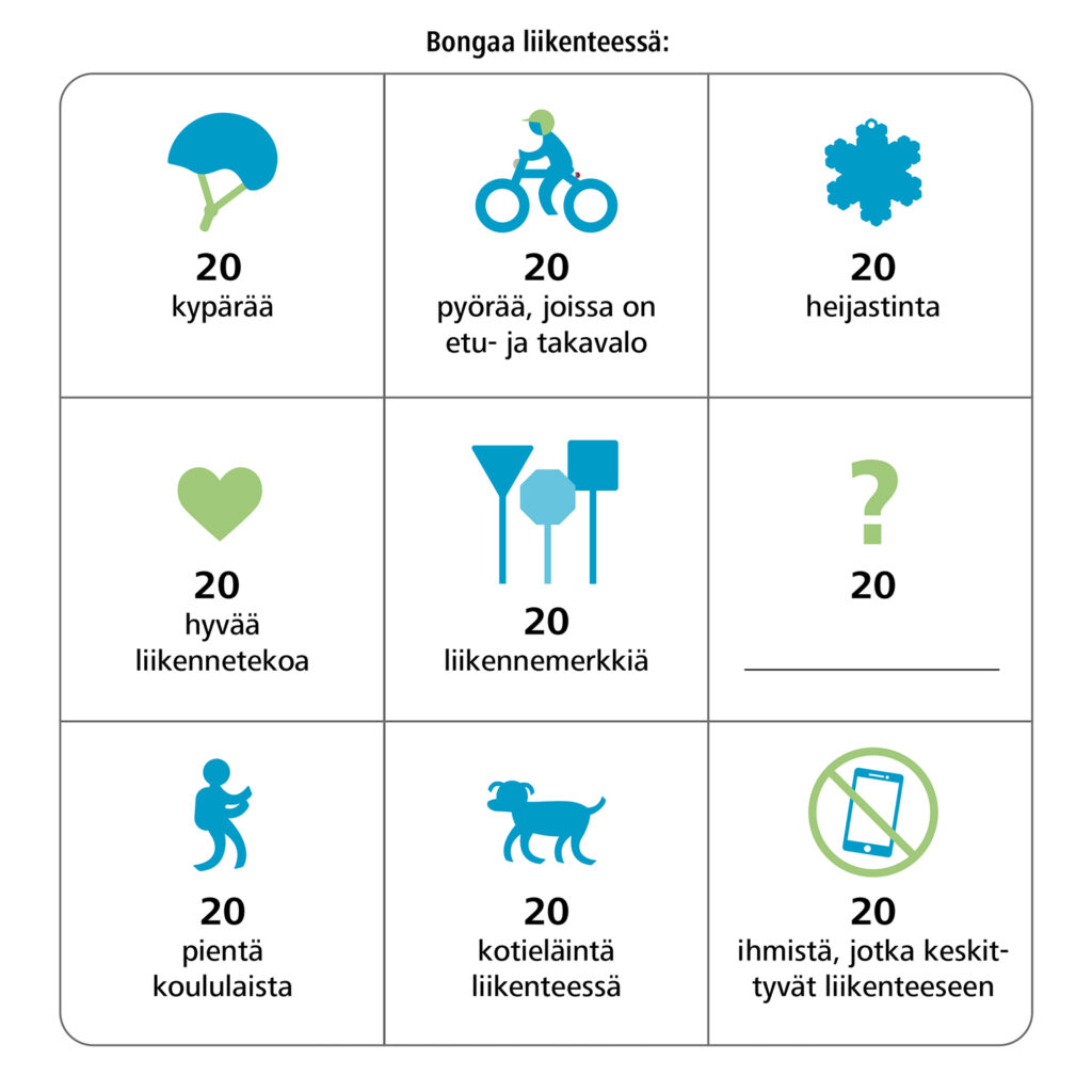 Bingo liittyen liikenneturvallisuusviikon teemoihin